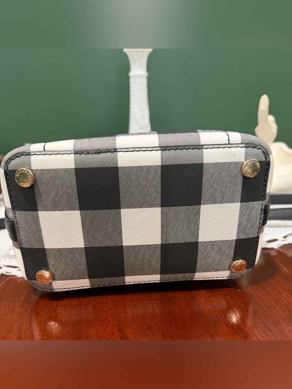 Michael Kors Black & White Gingham Drawstring Bucket Bag - Picture 16 of 16